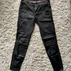 J Brand Moto skinny waxed black jeans zipper legs sz 25